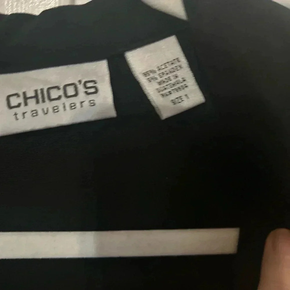 Chico’s Travelers Cardigan Women Size 1 med Open Front Black Slinky Top Stretch - Picture 3 of 4